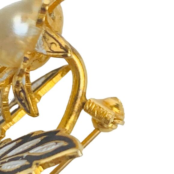 Vintage Damascene Flower Brooch - Picture 7 of 9